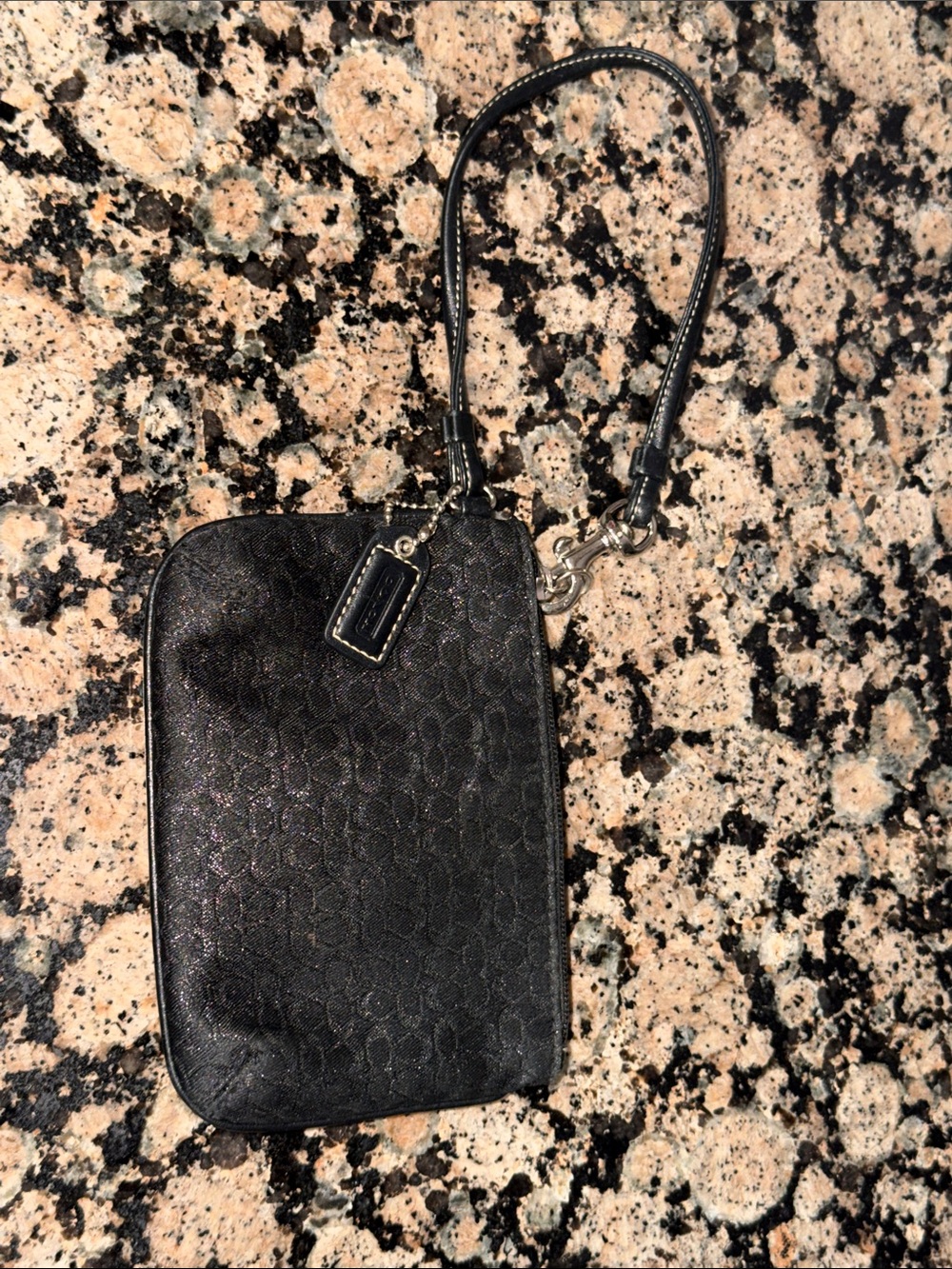 Small Coach Signature C Sparkly Black Wristlet Logo Chain